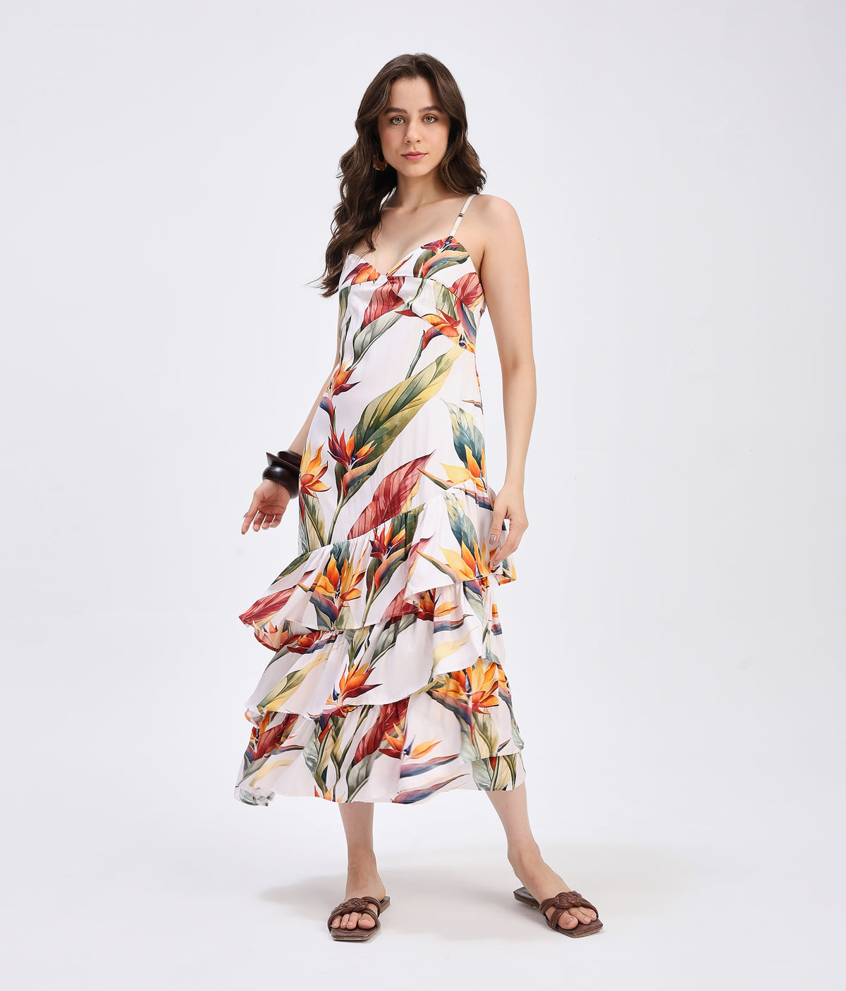 Tropical Bloom Ruffle Dress