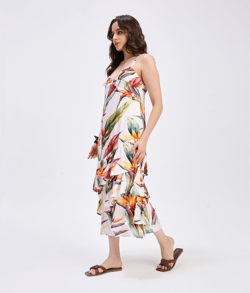 Tropical Bloom Ruffle Dress