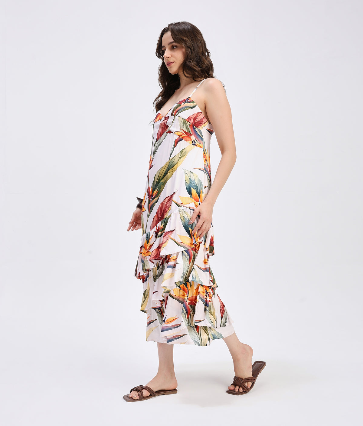 Tropical Bloom Ruffle Dress