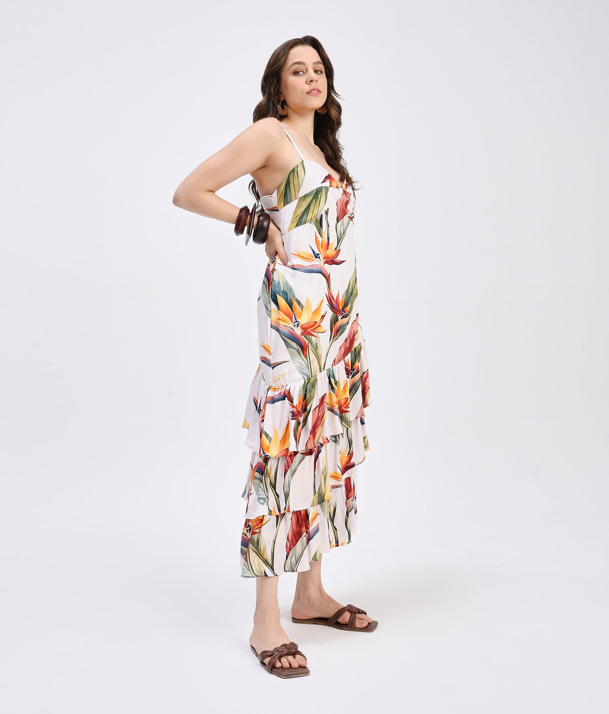 Tropical Bloom Ruffle Dress