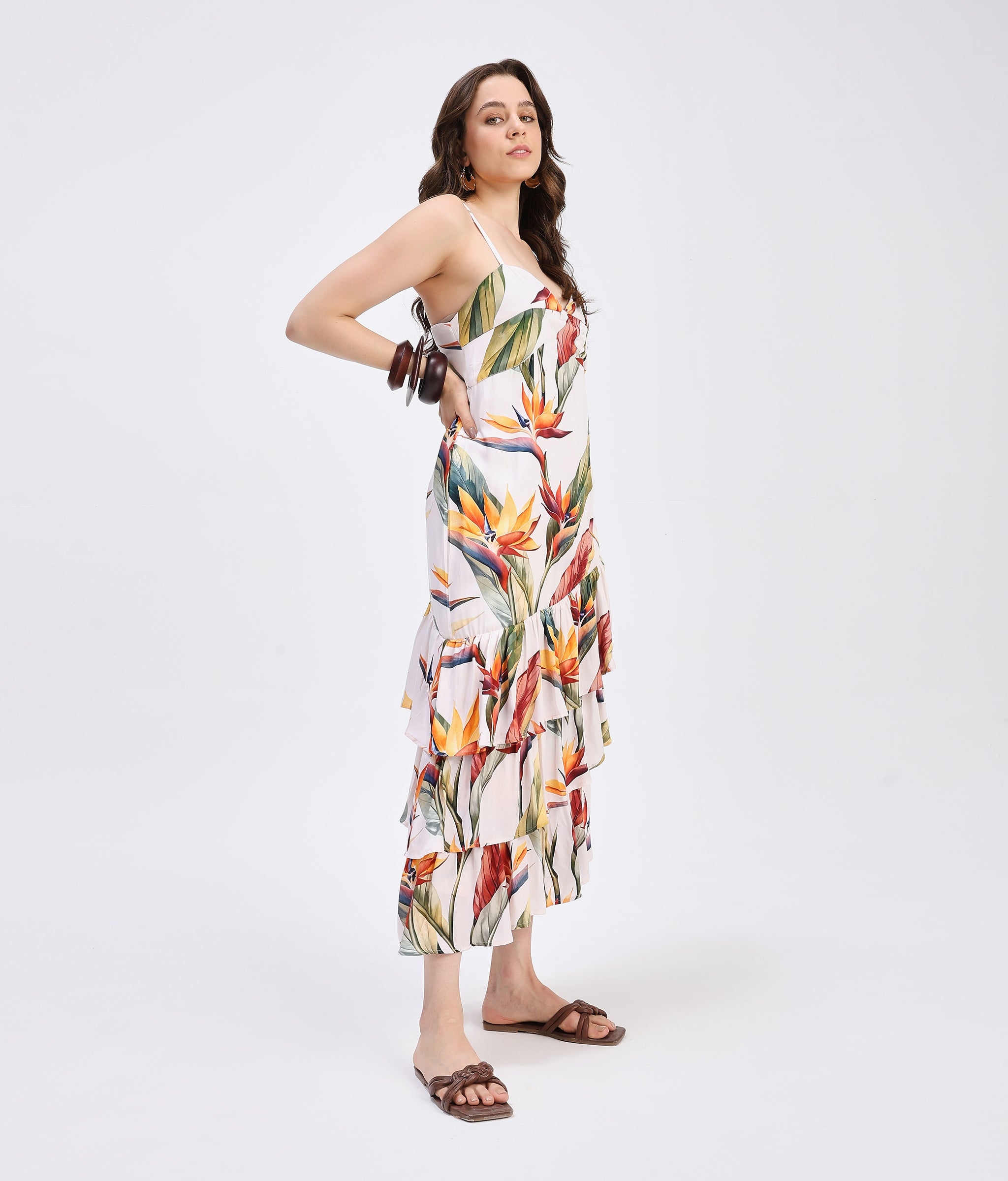 Tropical Bloom Ruffle Dress