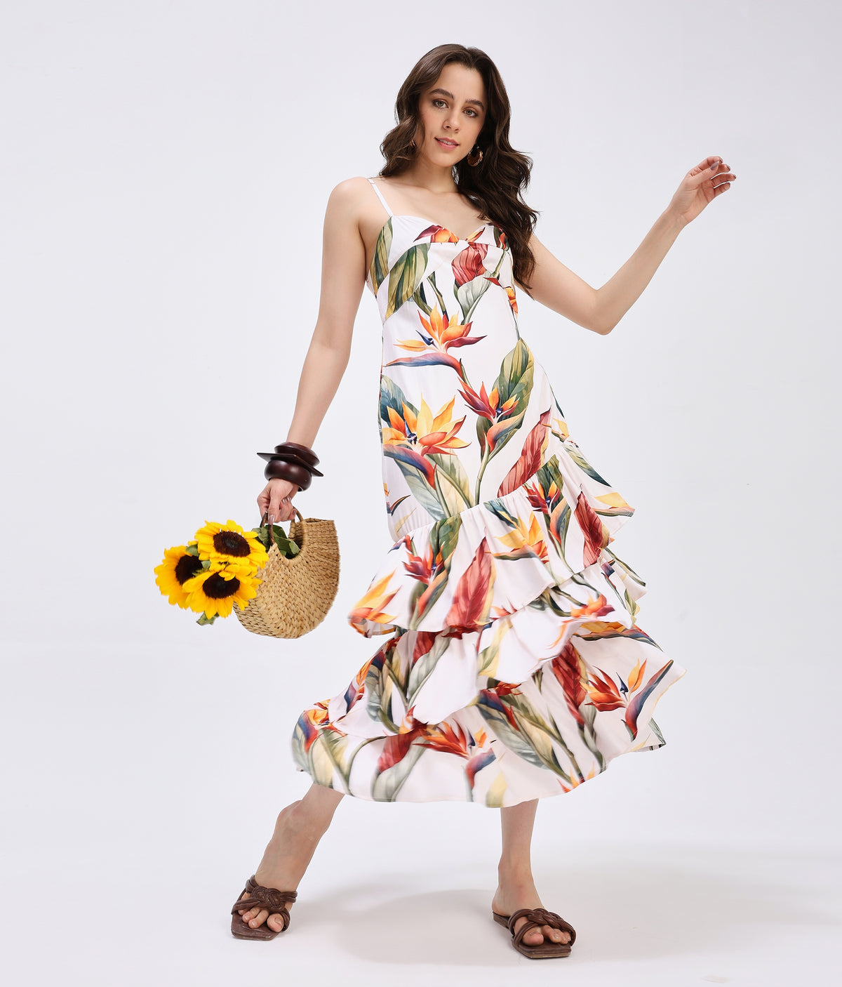 Tropical Bloom Ruffle Dress