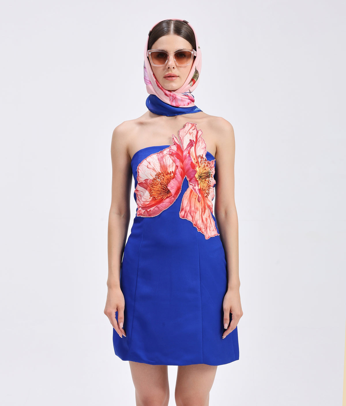 Cobalt Applique Mini Tube Dress