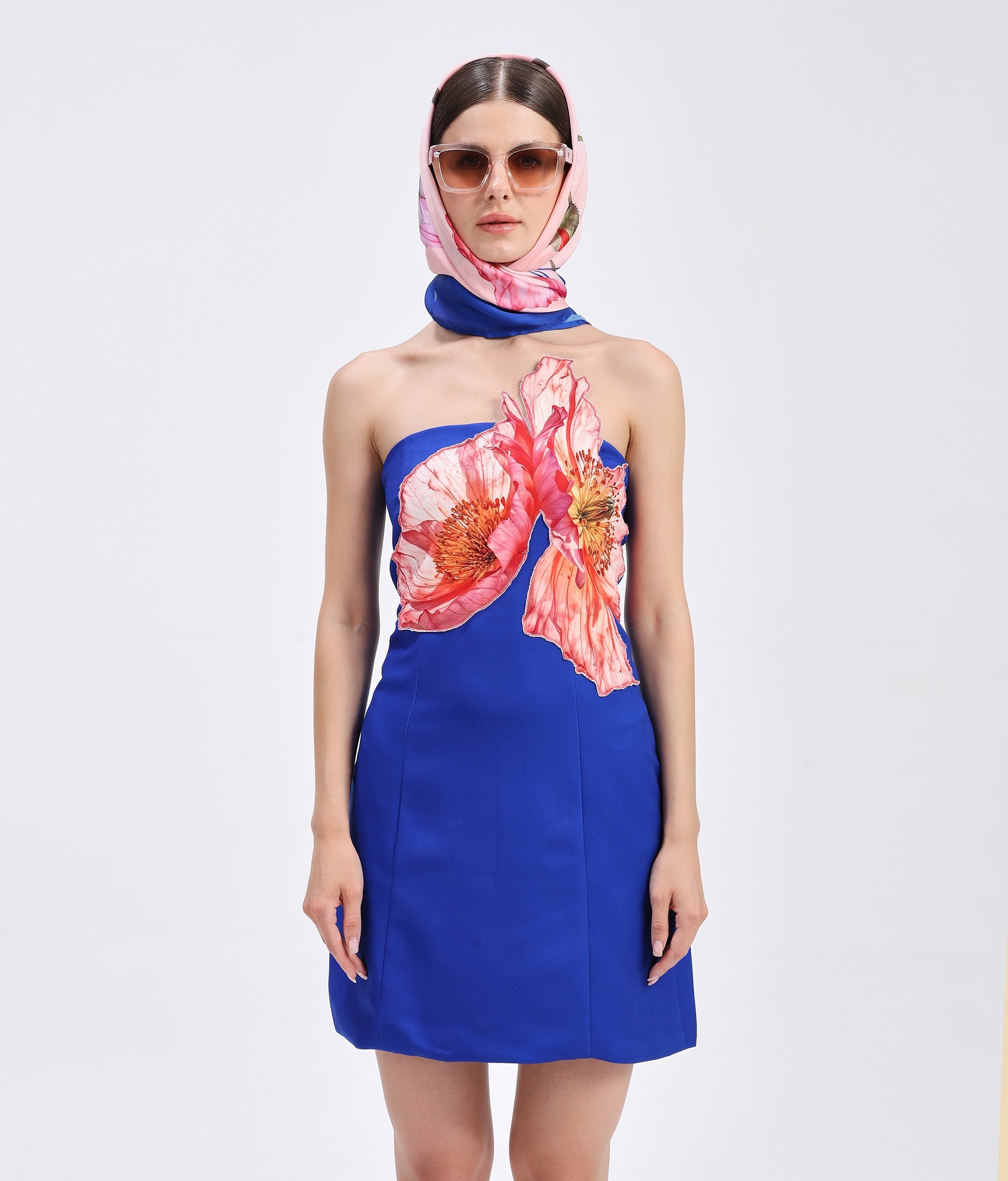 Cobalt Applique Mini Tube Dress
