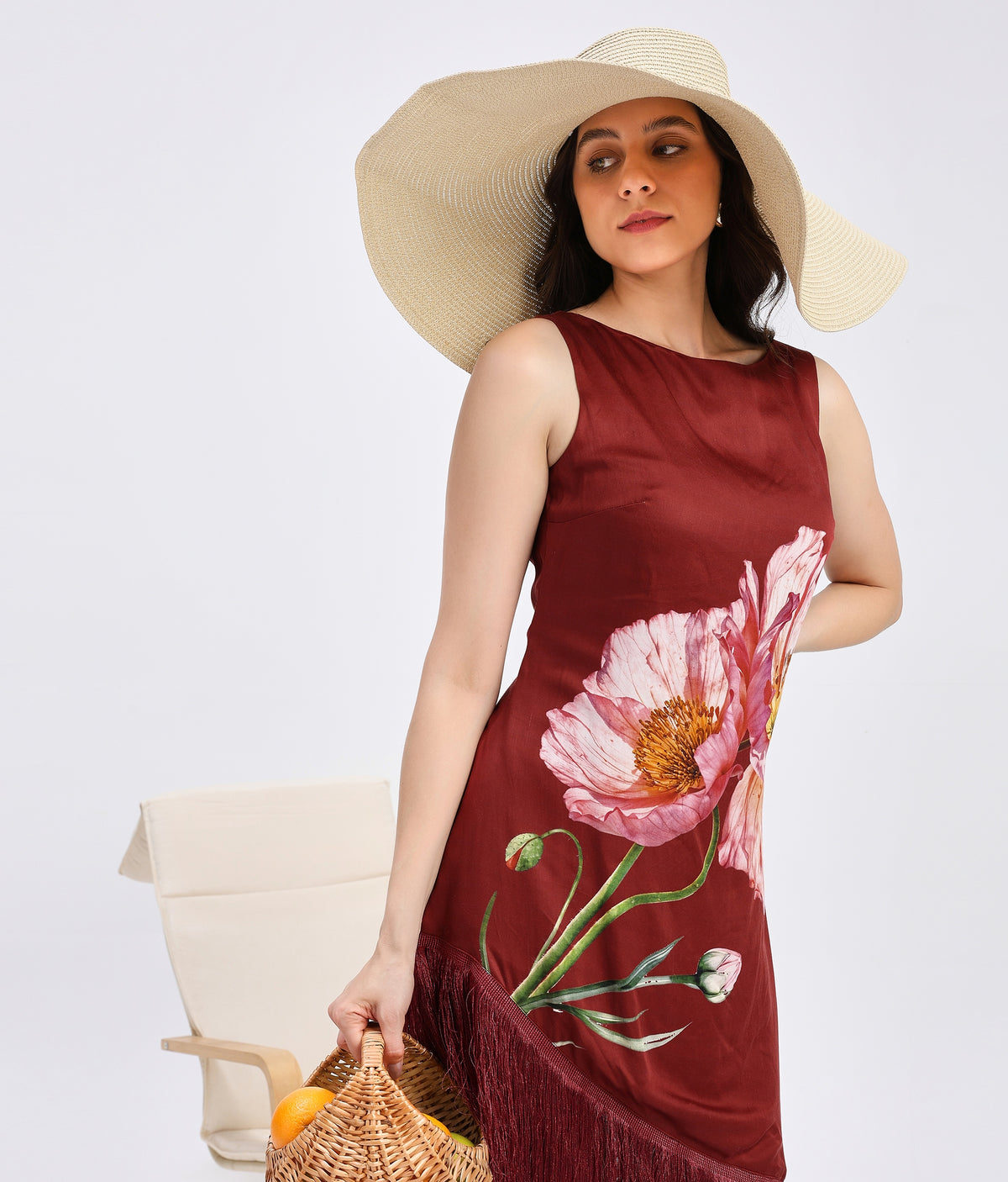 Bordeaux Bloom Fringe Dress