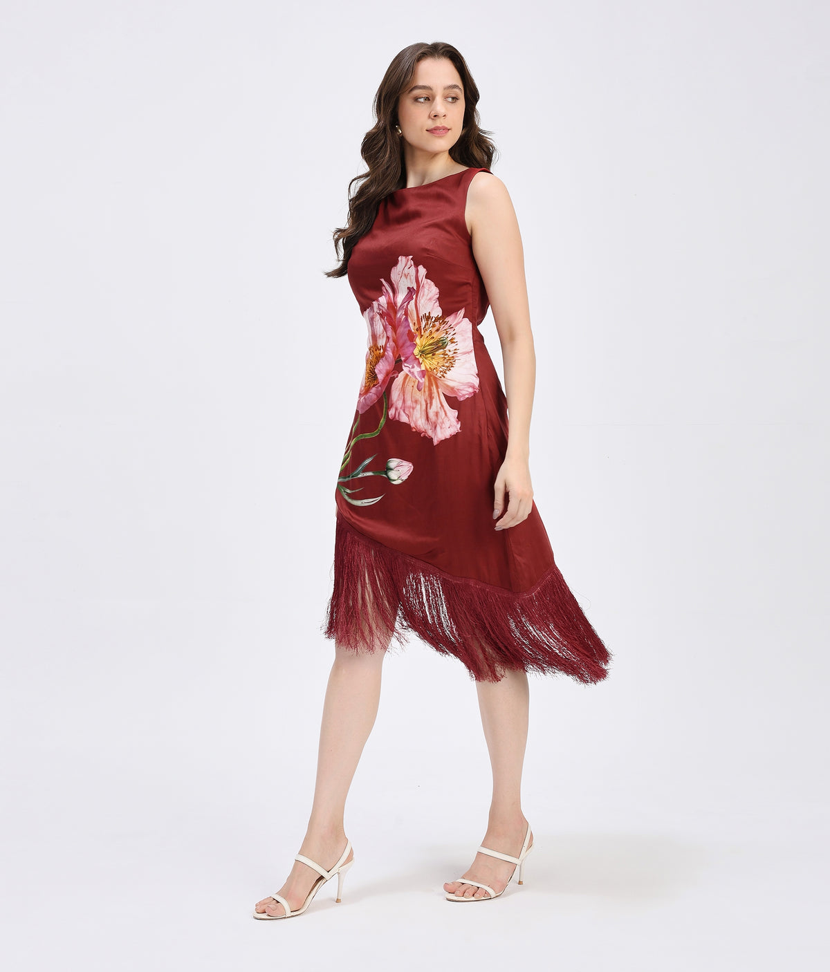 Bordeaux Bloom Fringe Dress