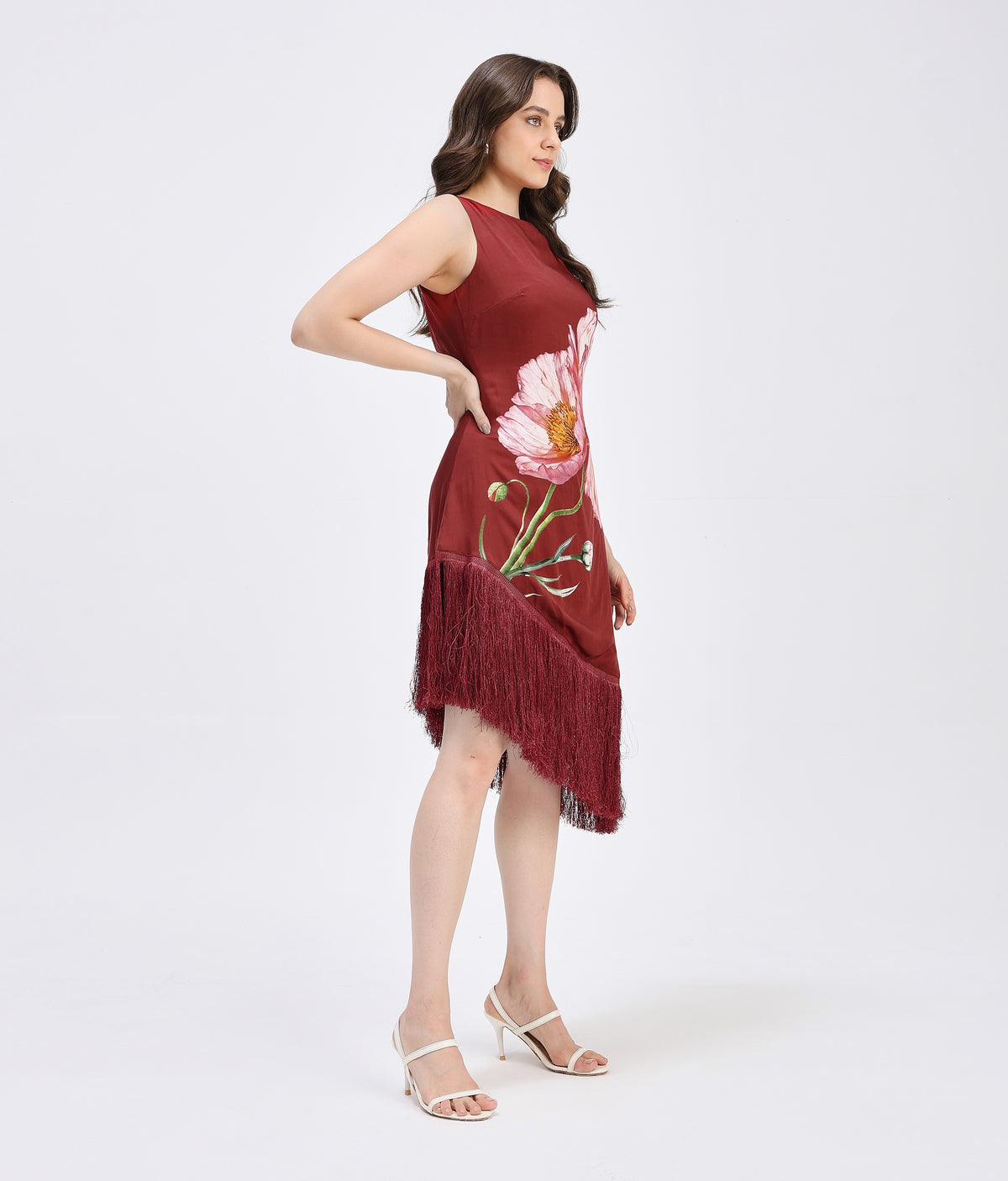 Bordeaux Bloom Fringe Dress