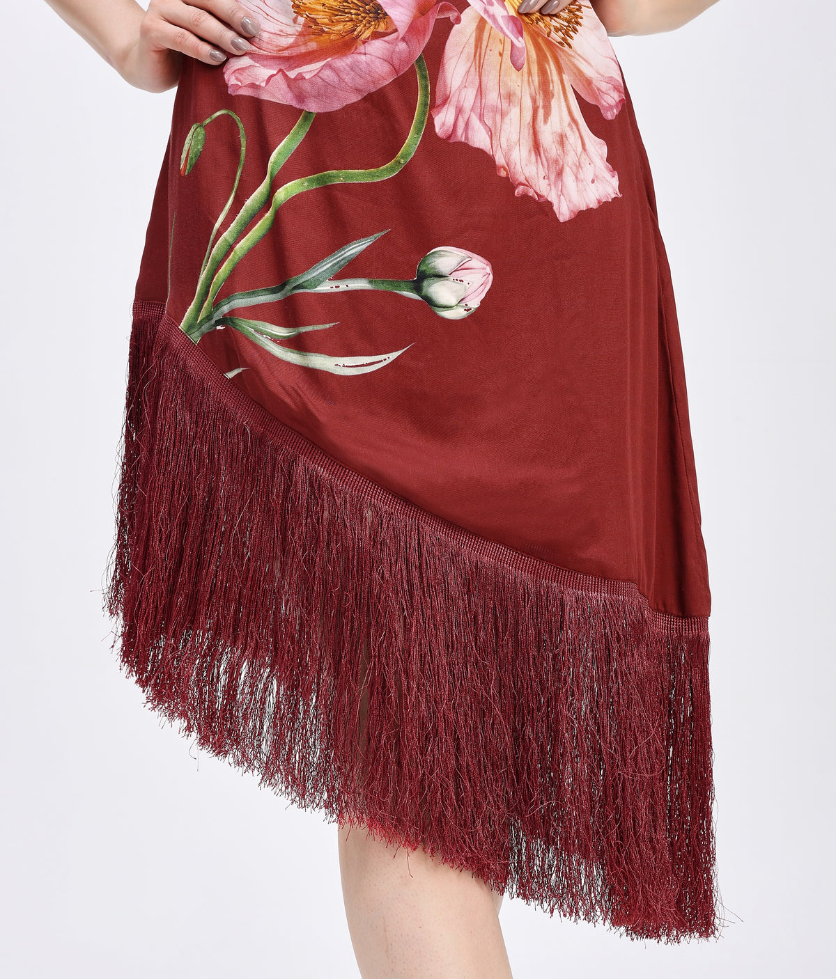Bordeaux Bloom Fringe Dress
