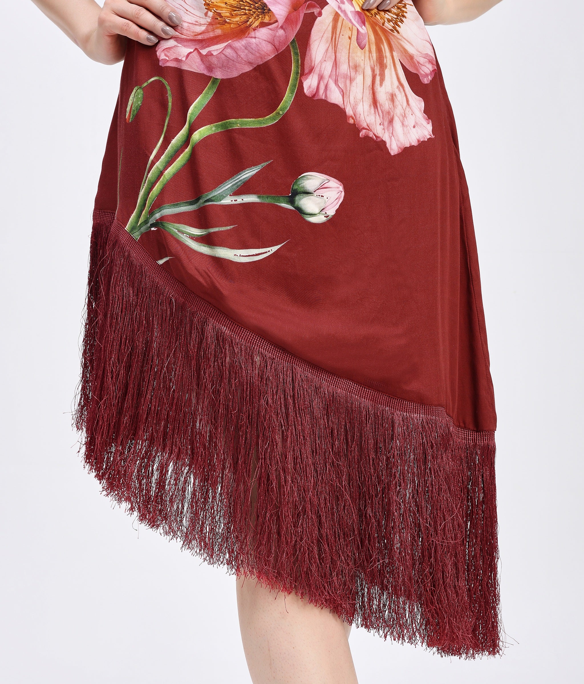 Bordeaux Bloom Fringe Dress