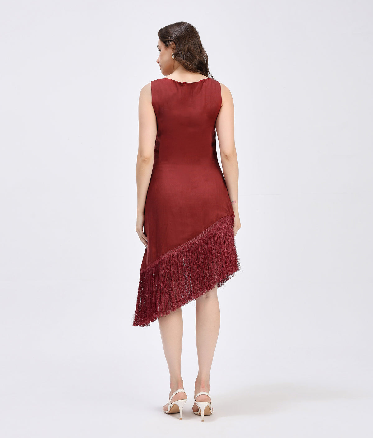 Bordeaux Bloom Fringe Dress