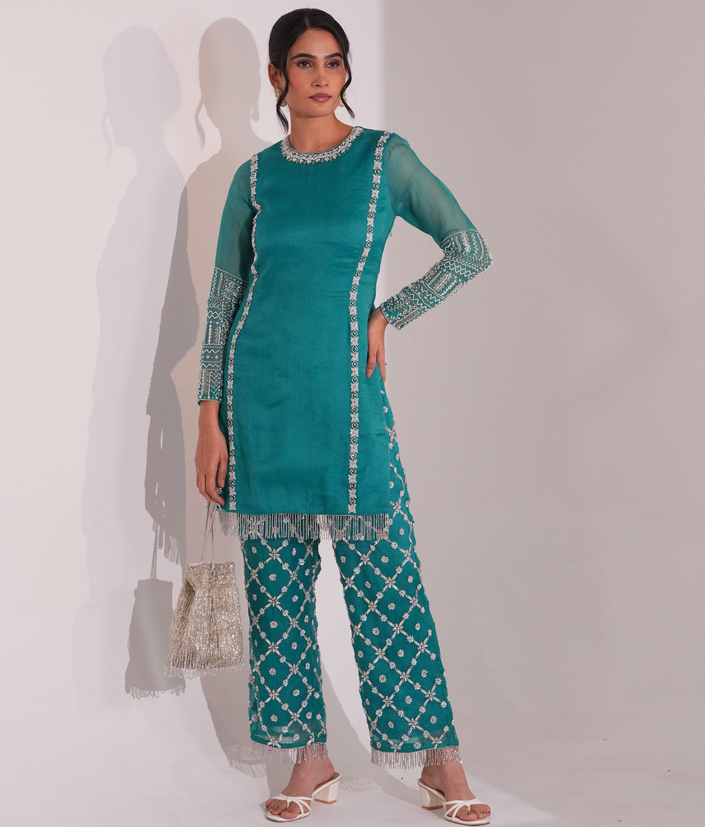 Azure Tessera Kurta Set